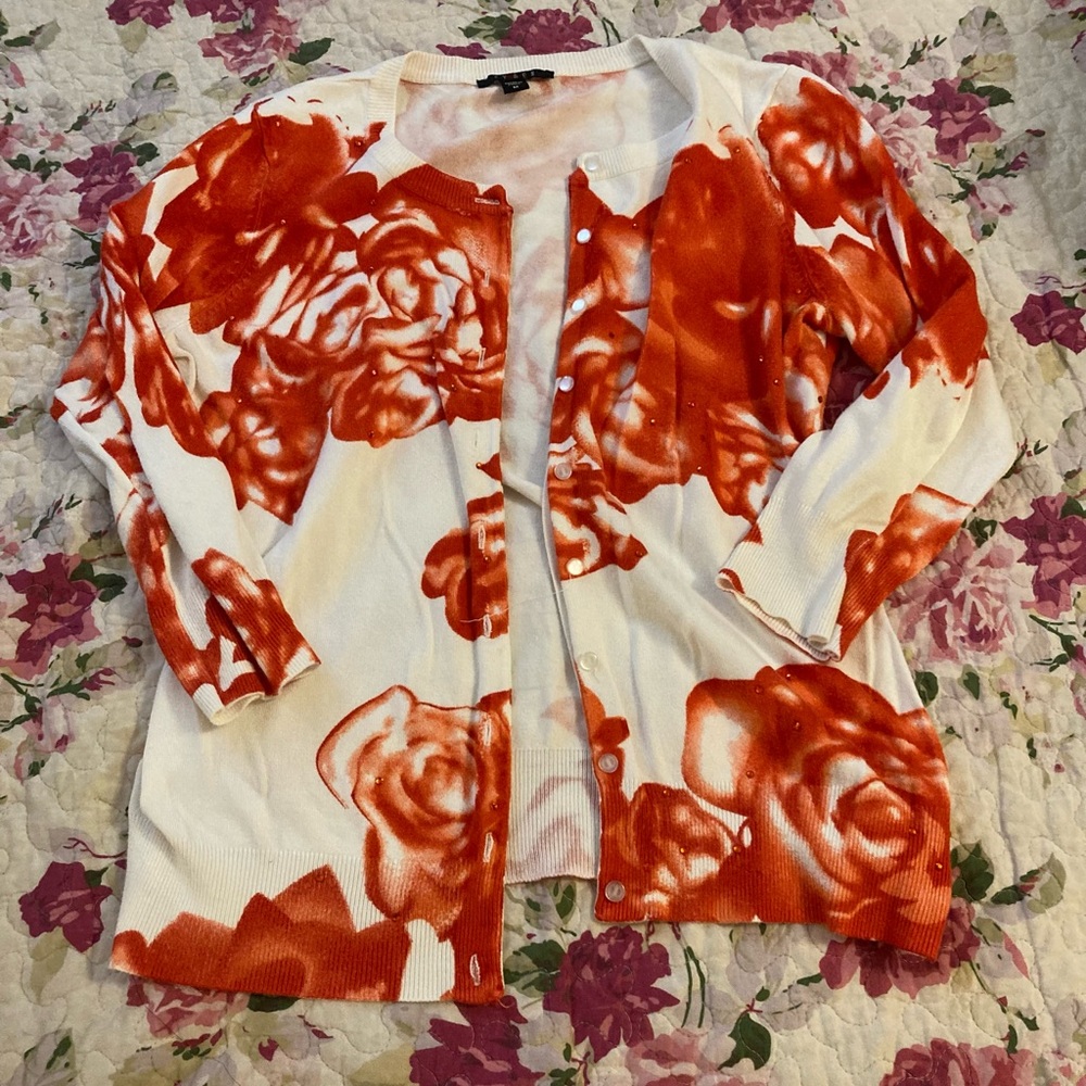 White and Orange Floral Sweater